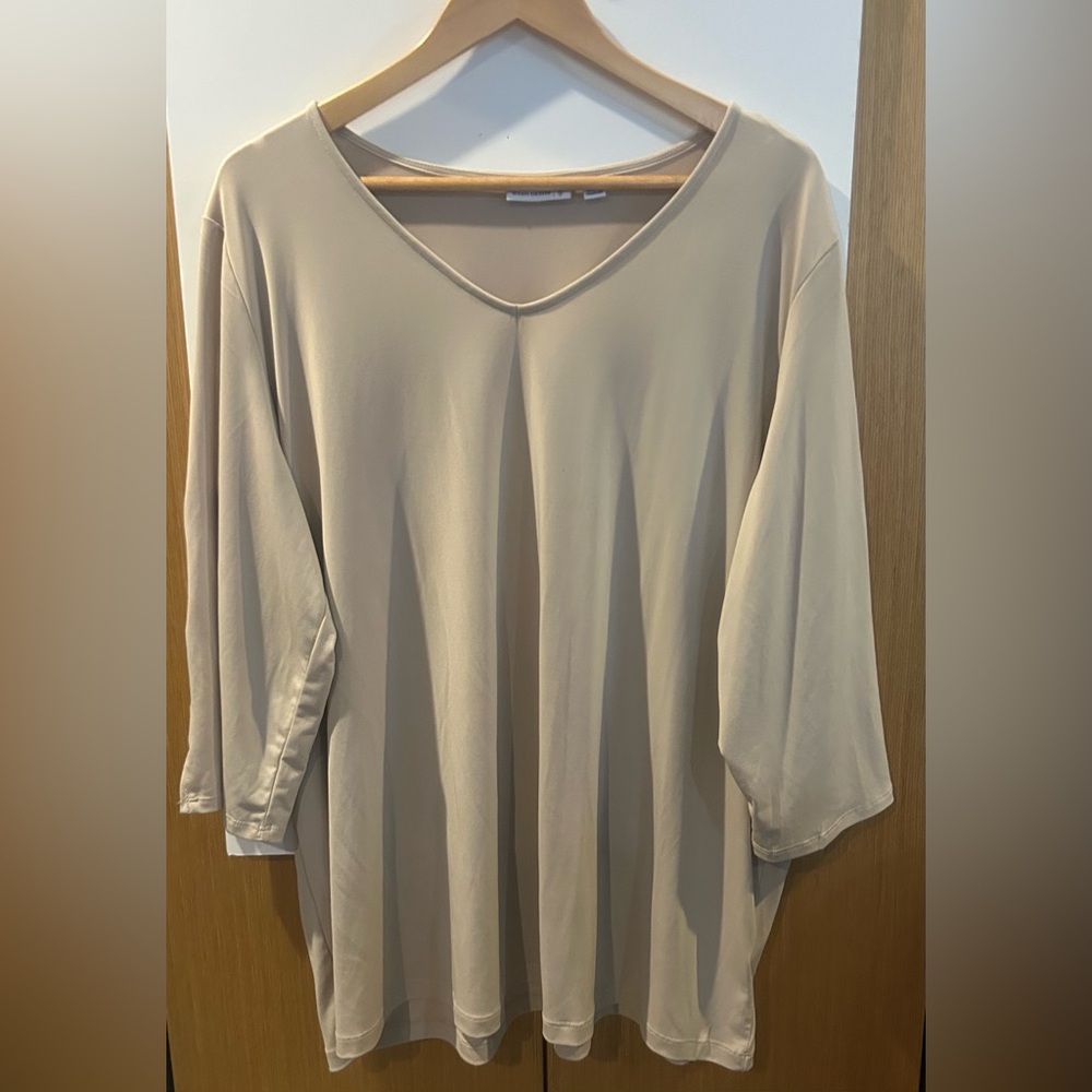 Susan Graver Ivory Beige V-Neck Top
